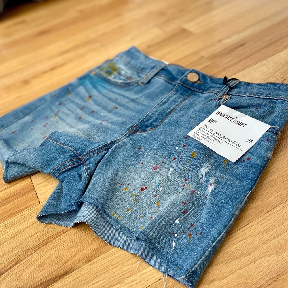 William Rast High-Rise Paint-Splatter Denim Shorts